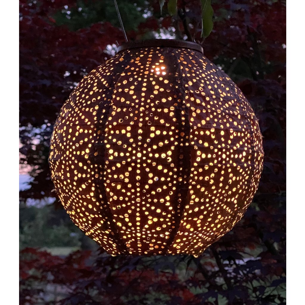 LUMIZ Solar Lampion Sashiko Rond - Solar tuinverlichting - 20 cm - Koper