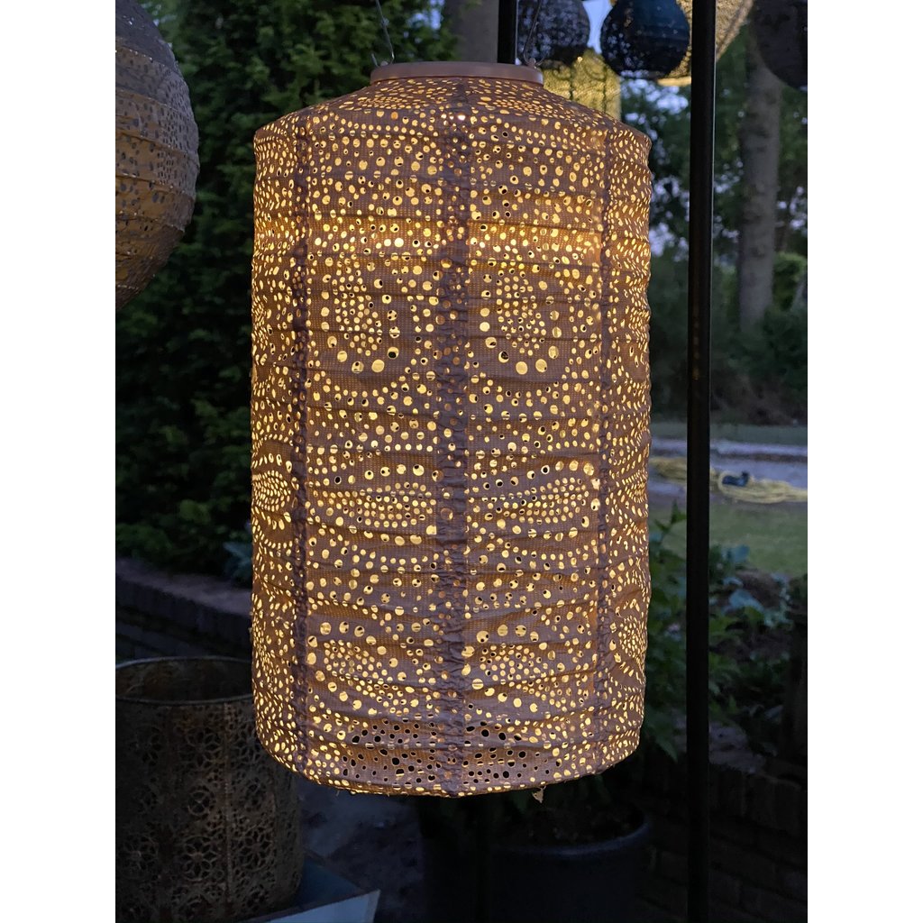 LUMIZ Solar Lampion Paisley Cylinder - Solar tuinverlichting - 18 cm - Roze