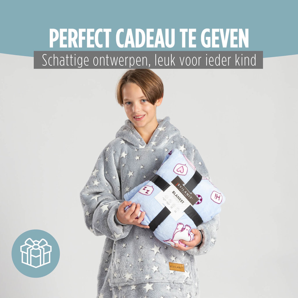 Vitapur Fleece Hoodie Deken Kids Grijs Sterren