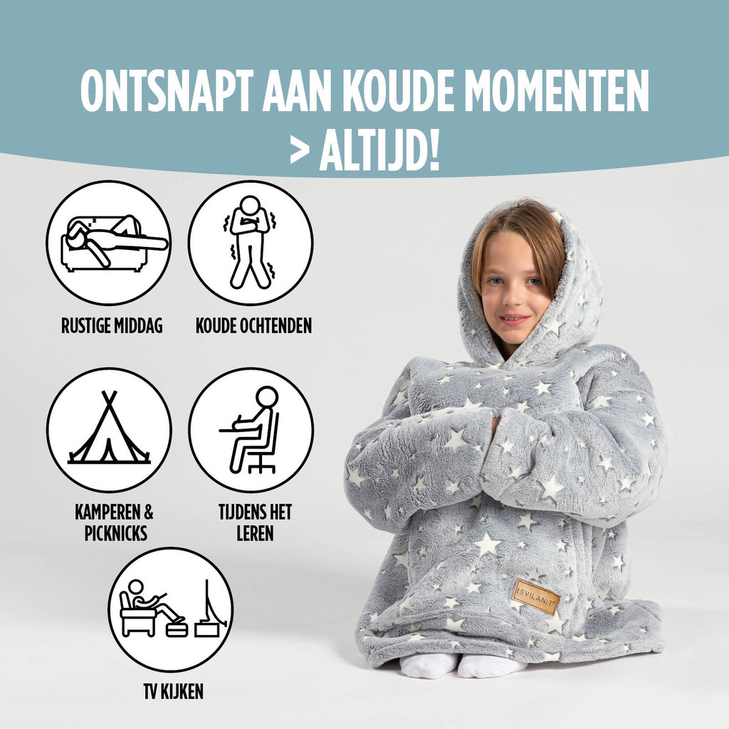 Vitapur Fleece Hoodie Deken Kids Grijs Sterren