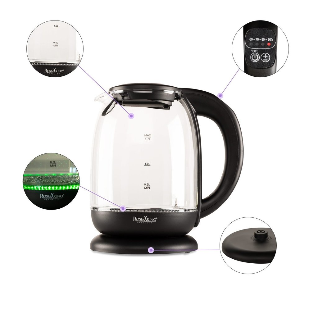 Rosmarino Infinity Waterkoker Led & Boil - 2200W - 1.7 l