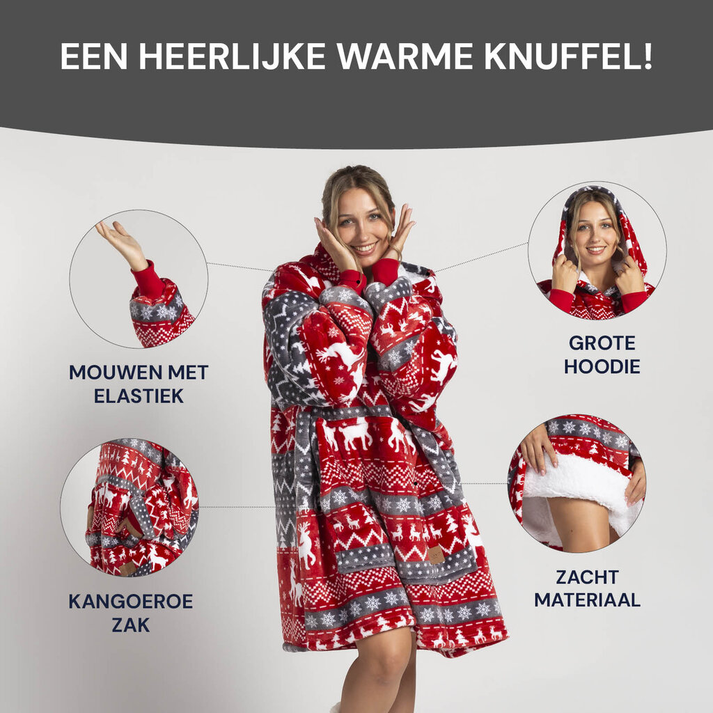 Vitapur Hoodie deken + sokken - Rood Kerst