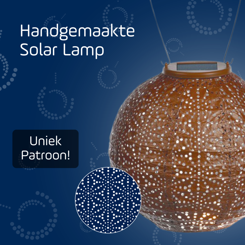 LUMIZ Solar Lampion Sashiko Rond - Solar tuinverlichting - 20 cm - Koper