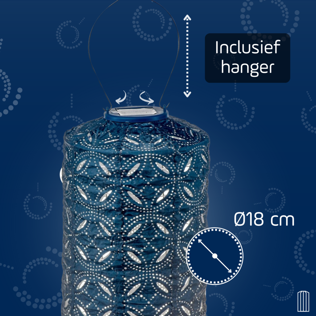 LUMIZ Solar Lampion Mandela Cylinder - Solar tuinverlichting - 18 cm - Petrol