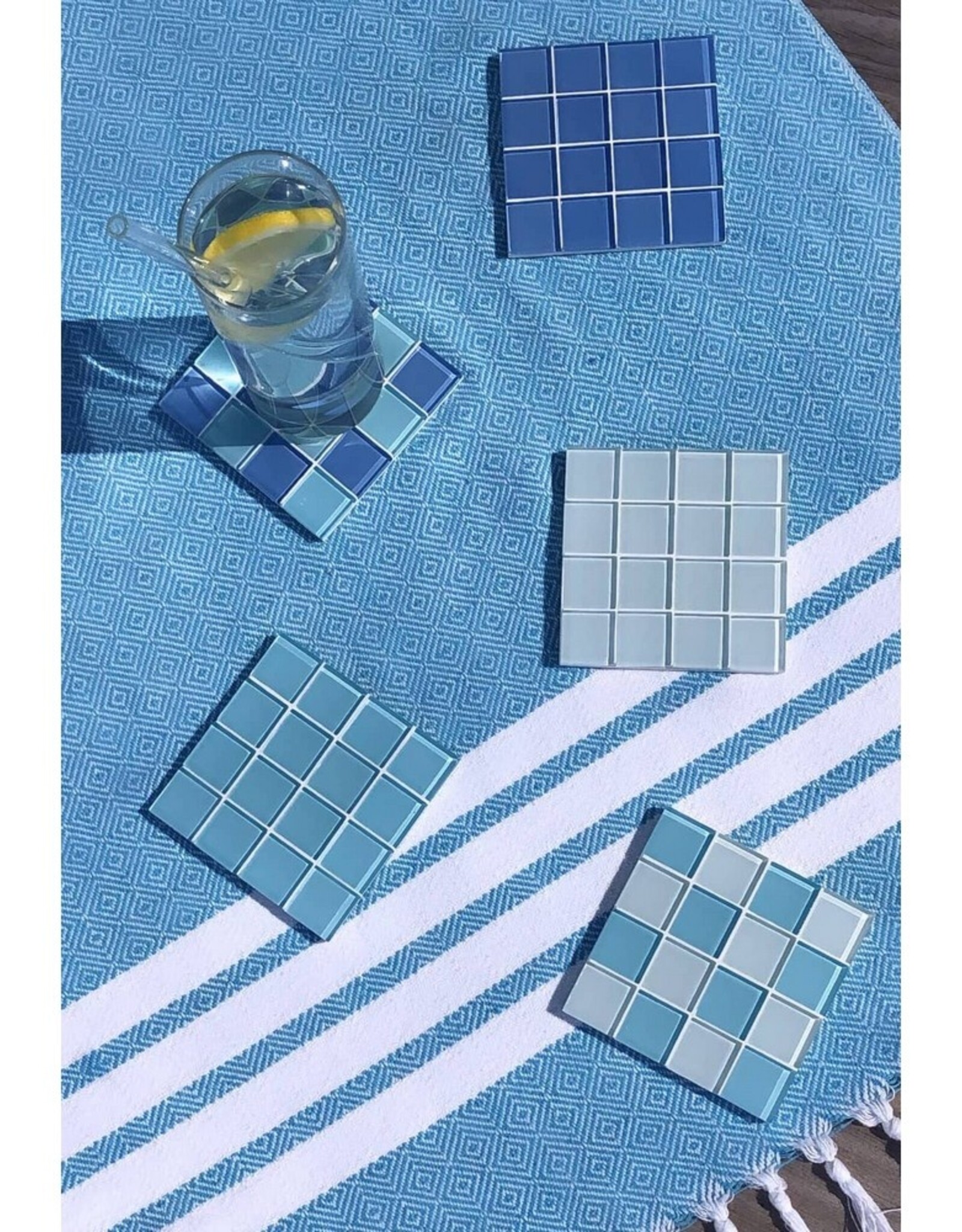 Studio Matrix Coaster Chess Donkerblauw Lichtblauw