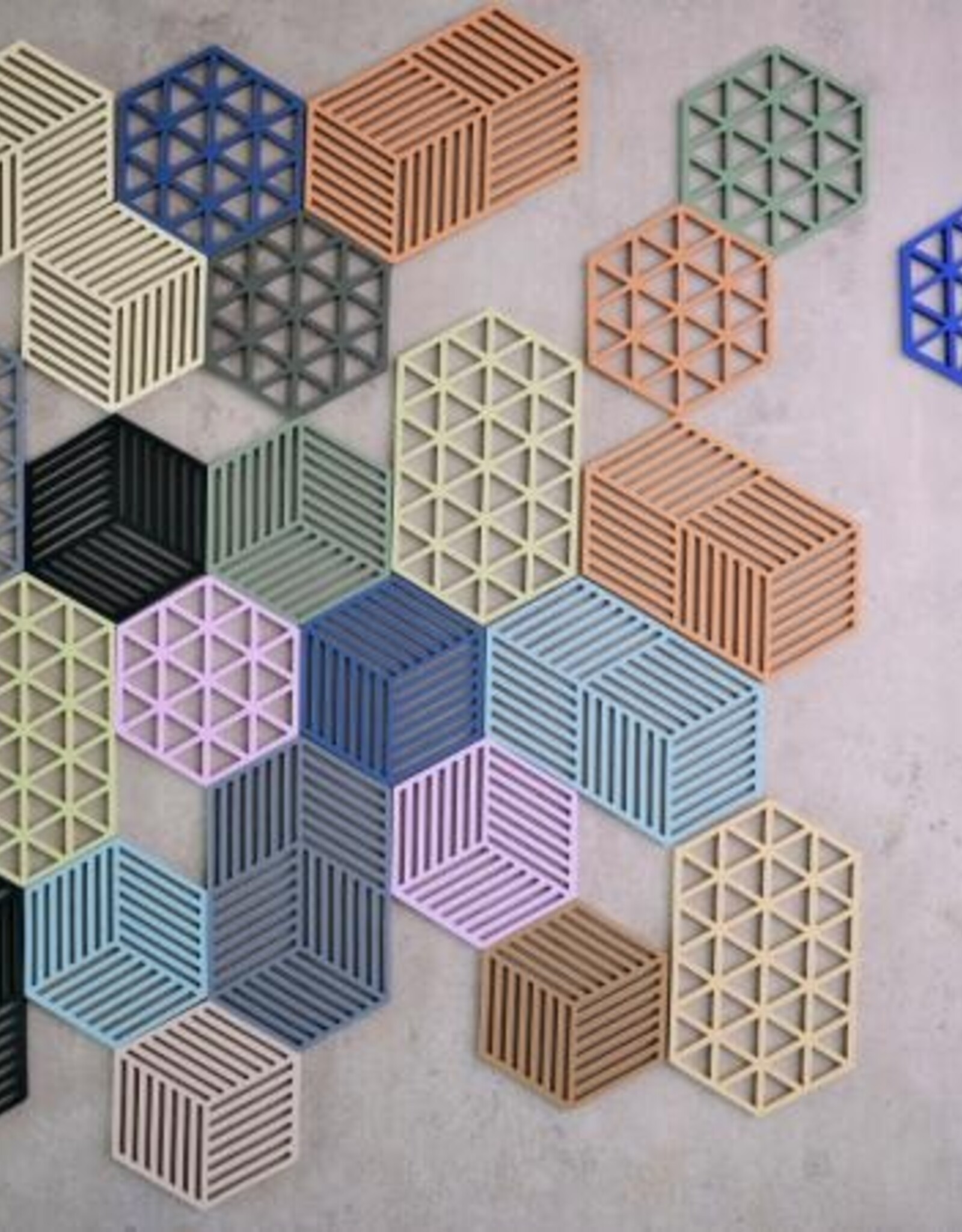 ZONE Denmark Trivet Hexagon Indigo/Fog/Olive Taup set van 3