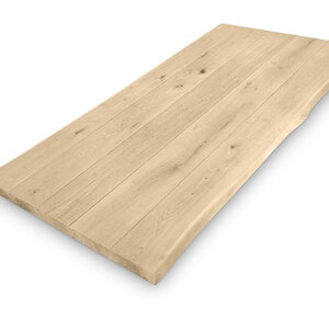 Tischplatte Eiche - mit Baumkante + V-Fugen - 4,5 cm - rustikal (gebürstet)