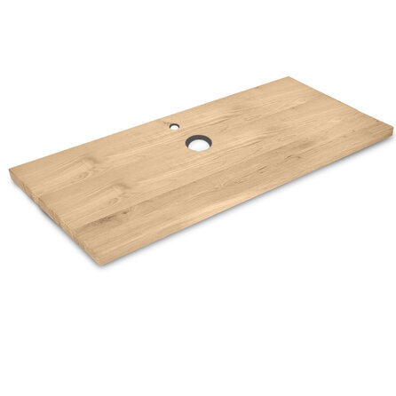 Waschtischplatte Eiche (mit Löchern) - nach Maß - 3 cm (30 mm) dick - Eichenholz rustikal (B/C) - Massivholz Waschtisch- / Waschbeckenunterschrank