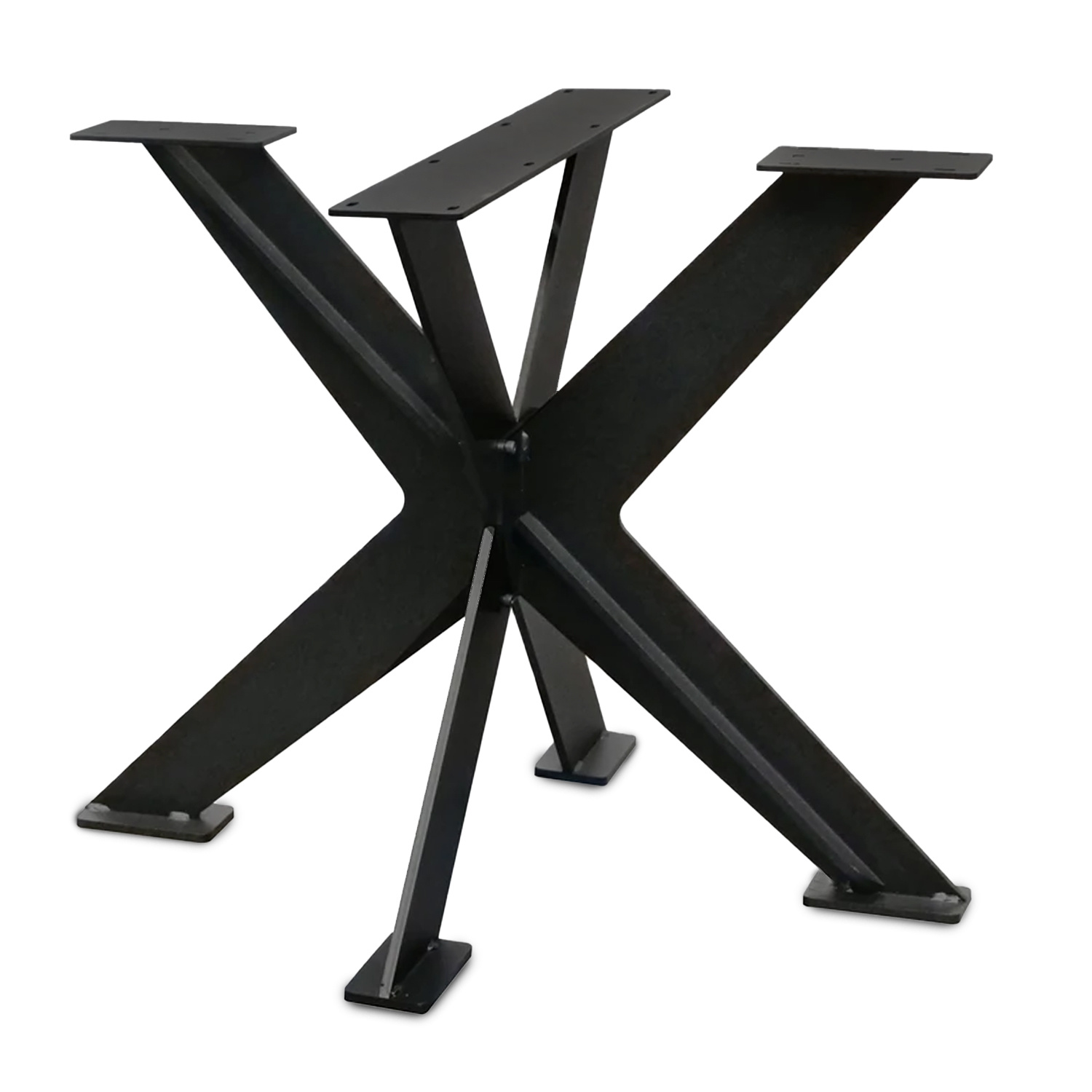  Tischgestell Metall doppelt X Massiv - 3-Teilig -1 cm dicker massiver Stahl - 80x80 cm - 72 cm hoch - Stahl Tischuntergestell  Beschichtet - Schwarz