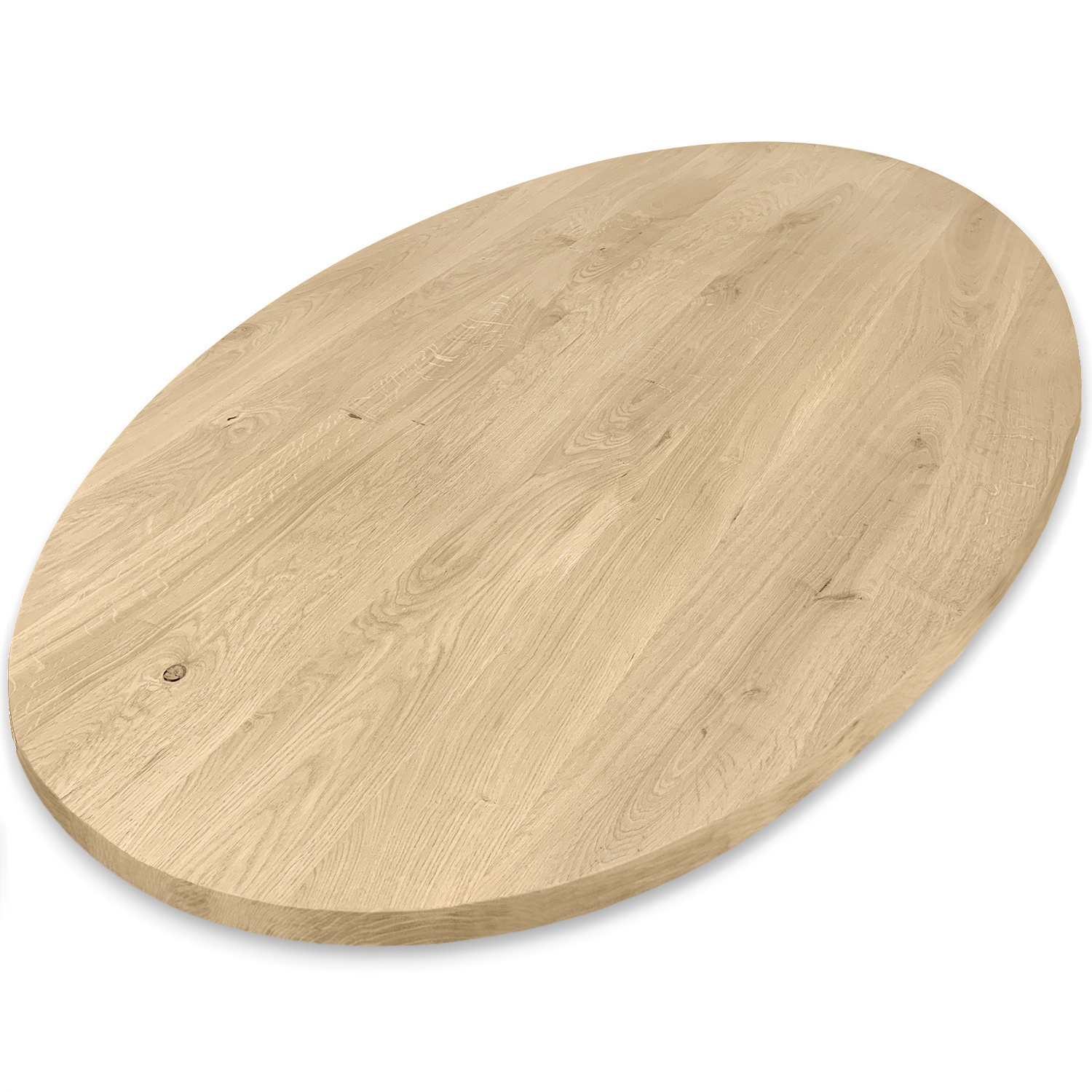  Tischplatte Eiche oval - 2,7 cm dick (1-Schicht) - Breite Lamellen (10 - 12 cm breit) - Eichenholz rustikal - Tischplatte ovale / ellipse Eiche - verleimt & künstlich getrocknet (HF 8-12%) - verschiedene Größen