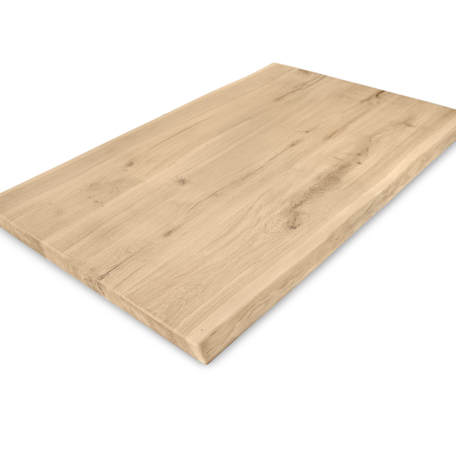  Tischplatte Wildeiche - Baumkante - 3 cm dick (1-Schicht) - XXL Lamellen (14-20 cm breit) - Asteiche (rustikal) mit natürlichen Baumkant - verleimt & künstlich getrocknet (HF 8-12%) - verschiedene Größen