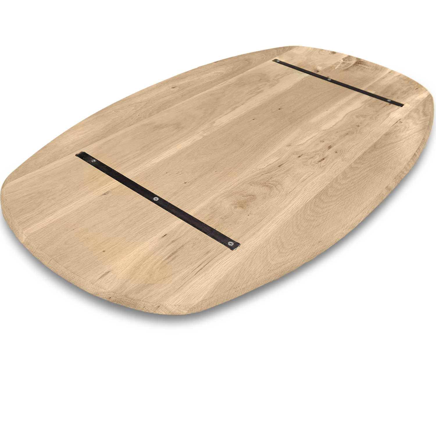  Tischplatte Wildeiche dänisch-oval nach Maß - 2,5 cm dick (1-Schicht) - XXL Lamellen (14-20 cm breit) - Asteiche (rustikal) - Bootsform - verleimt & künstlich getrocknet (HF 8-12%) - 40-117x80-247 cm