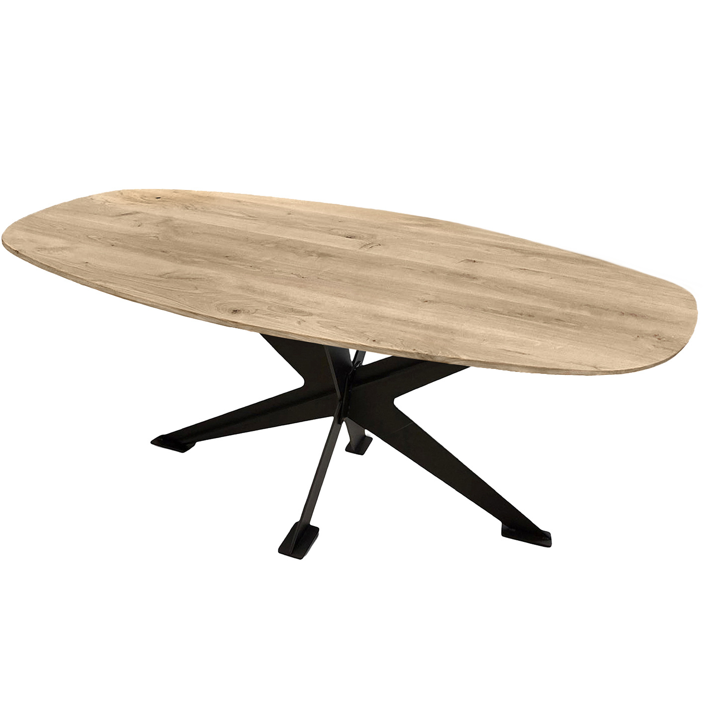  Tischplatte Wildeiche dänisch-oval - 2,5 cm dick (1-Schicht) - XXL Lamellen (14-20 cm breit) - Asteiche (rustikal) - Bootsform - verleimt & künstlich getrocknet (HF 8-12%) - verschiedene Größen