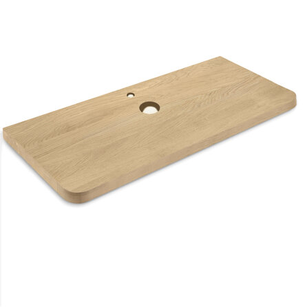 Waschtischplatte Eiche mit runden Ecken - mit Löchern - nach Maß - 3 cm (30 mm) dick - Eichenholz A-Qualität (A/B) - Massivholz Unterschrank