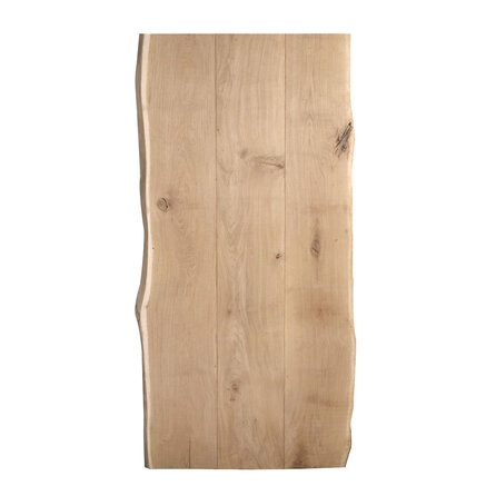 Tischplatte Eiche mit Baumkante massiv - 4,5 cm (45 mm) dick - mit V-Fugen & gebürstet - Eichenholz rustikal (B/C) - mit 3 Lamellen (Luxus) - Massivholz, verleimt - HF 8-12%