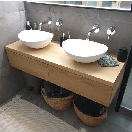 Waschtischplatte Eiche (mit Löchern) - nach Maß - 3 cm (30 mm) dick - Eichenholz A-Qualität (A/B) - Massivholz Waschtisch- / Waschbeckenunterschrank