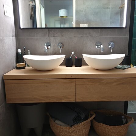 Waschtischplatte Eiche (mit Löchern) - nach Maß - 3 cm (30 mm) dick - Eichenholz A-Qualität (A/B) - Massivholz Waschtisch- / Waschbeckenunterschrank