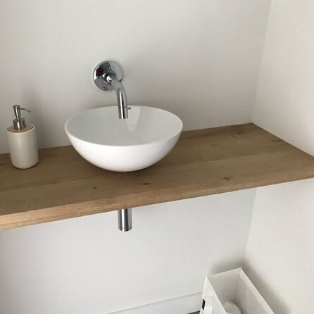 Waschtischplatte Eiche (mit Löchern) - nach Maß - 3 cm (30 mm) dick - Eichenholz rustikal (B/C) - Massivholz Waschtisch- / Waschbeckenunterschrank