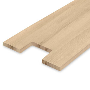 Leimholzplatte Eiche - mit Aussparung - nach Maß - 2,7 cm - breite Lamellen - A-Qualität Leimholzplatte Eiche - mit Aussparung - nach Maß - 2,7 cm - breite Lamellen - A-Qualität