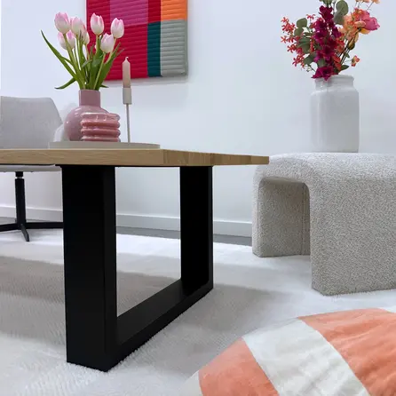 Couchtisch Beine Metall U Form - schwarz - 4x10 cm - 56 cm breit - 38 cm hoch - schwarze Wohnzimmer-Tischbeine / Tischkufen aus beschichtetem Stahl