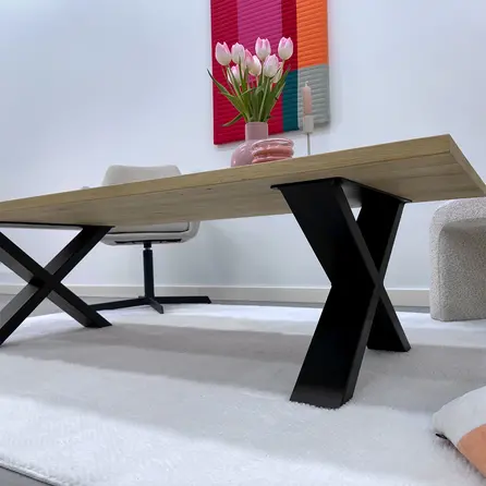 Couchtisch Beine Metall X Form - schwarz - 4x10 cm - 56 cm breit - 41 cm hoch - schwarze Wohnzimmer-Tischbeine aus beschichtetem Stahl