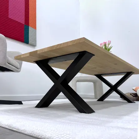 Couchtisch Beine Metall X Form - schwarz - 4x10 cm - 56 cm breit - 41 cm hoch - schwarze Wohnzimmer-Tischbeine aus beschichtetem Stahl