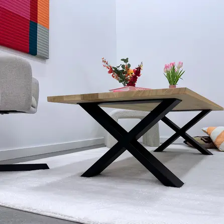 Couchtisch Beine Metall X Form - schwarz - 4x10 cm - 56 cm breit - 41 cm hoch - schwarze Wohnzimmer-Tischbeine aus beschichtetem Stahl