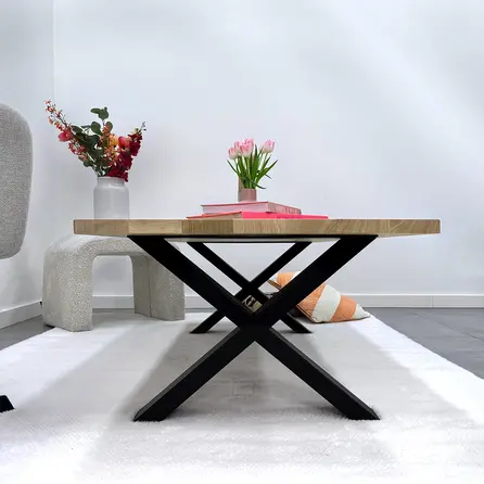 Couchtisch Beine Metall X Form - schwarz - 4x10 cm - 56 cm breit - 41 cm hoch - schwarze Wohnzimmer-Tischbeine aus beschichtetem Stahl