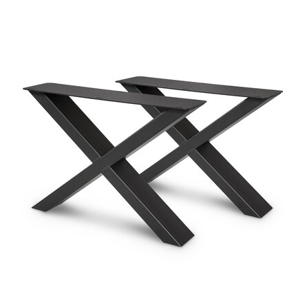 Couchtisch Beine Metall X Form - schwarz - 4x10 cm - 56 cm breit - 41 cm hoch - schwarze Wohnzimmer-Tischbeine aus beschichtetem Stahl