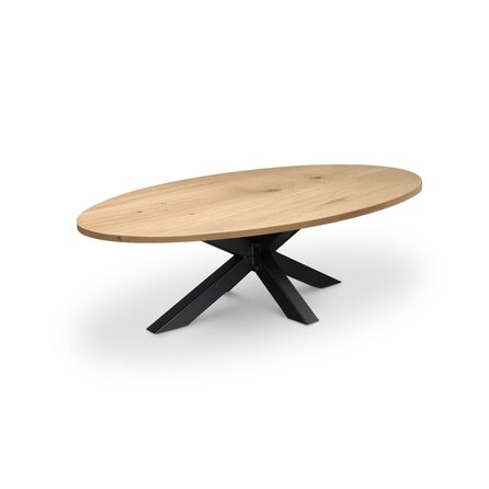 Couchtisch Eiche ellips/oval massiv - 2,7 cm (27 mm) dick - Eichenholz rustikal (B/C) - Sofa-/Wohnzimmertisch mit breiten Lamellen