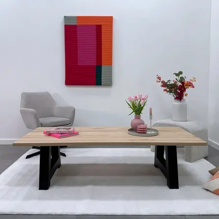 Couchtisch Eiche massiv - nach Maß - 2,7 cm (27 mm) dick - Eichenholz rustikal (B/C) - Sofa-/Wohnzimmertisch mit breiten Lamellen Couchtisch Eiche massiv - nach Maß - 2,7 cm (27 mm) dick - Eichenholz rustikal (B/C) - Sofa-/Wohnzimmertisch mit breiten Lamellen