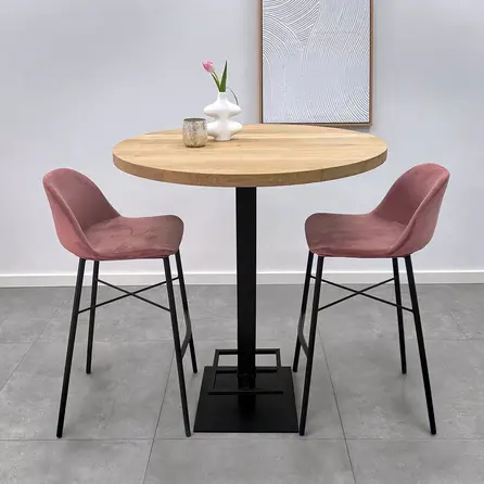 Steh-/Bartisch Eiche rund massiv - 4 cm (40 mm) dick - Eichenholz rustikal (B/C) - Bar-/Stehtisch mit breiten Lamellen