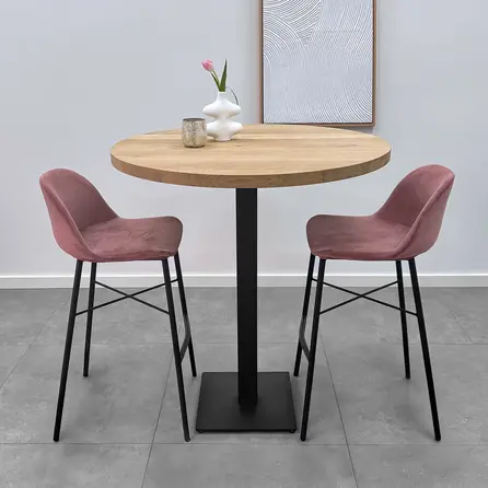 Steh-/Bartisch Eiche rund massiv - 4 cm (40 mm) dick - Eichenholz rustikal (B/C) - Bar-/Stehtisch mit breiten Lamellen