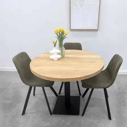 Bistrotisch Eiche rund massiv - 4 cm (40 mm) dick - Eichenholz A-Qualität (A/B) - Bistro-/Gastrotisch mit breiten Lamellen Bistrotisch Eiche rund massiv - 4 cm (40 mm) dick - Eichenholz A-Qualität (A/B) - Bistro-/Gastrotisch mit breiten Lamellen