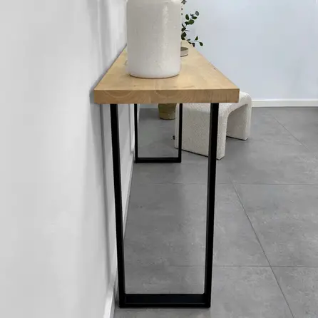 Konsolentisch Eiche massiv - nach Maß - 2,7 cm (27 mm) dick - Eichenholz A-Qualitätl (A/B) - Wandtisch mit breiten Lamellen
