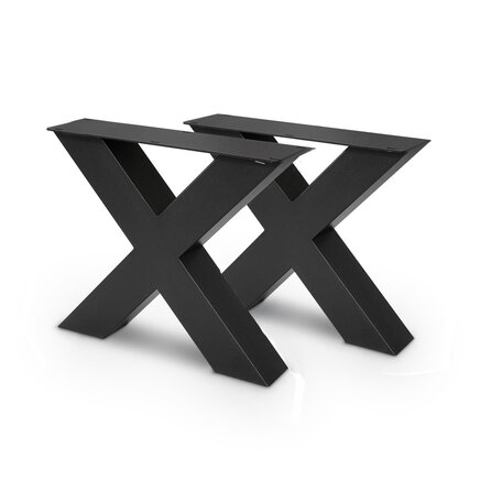 Couchtisch Beine X Form - schwarz - 8x8 cm - 56 cm breit - 41 cm hoch - schwarze Couchtischbeine aus beschichtetem Stahl