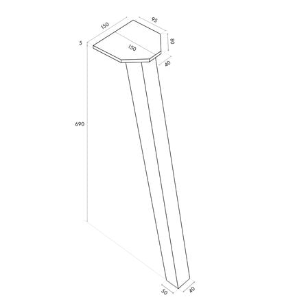 Tischbeine Eiche - Set aus 4 Stück - schräg - 69,5 cm hoch - Esstischbeine (massiv) aus Eichenholz rustikal (B/C) - HF 8-12%