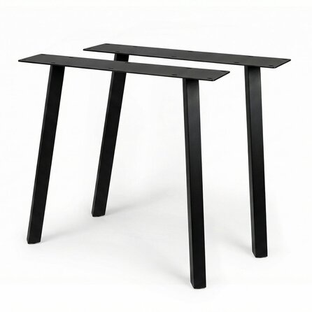 Schräge Metall-Tischbeine schwarz - 2er-Set - Twist-Profil 4x4 cm - 76 cm breit - 72 cm hoch - Esstischbeine aus pulverbeschichtetem Stahl, RAL 9005
