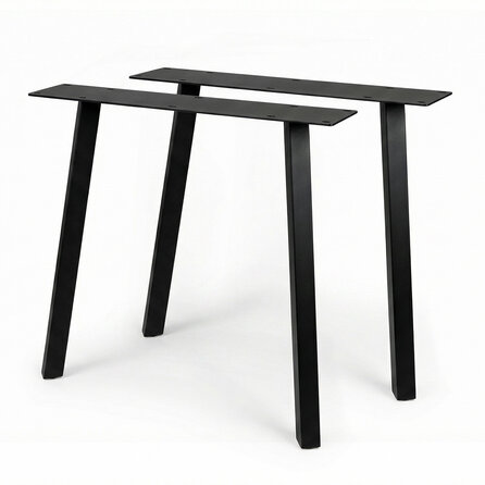 Schräge Metall-Tischbeine schwarz - 2er-Set - Twist-Profil 5x5 cm - 76 cm breit - 72 cm hoch - Esstischbeine aus pulverbeschichtetem Stahl, RAL 9005