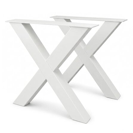 Metall-Tischbeine in X-Form weiß -2er-Set - Profil 10x10 cm - 76 cm breit - 72 cm hoch - Esstischbeine aus pulverbeschichtetem Stahl, RAL 9016