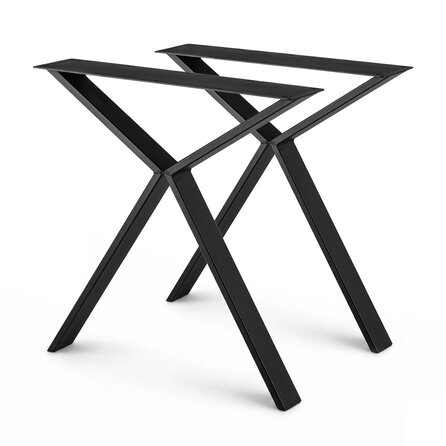 Metall-Tischbeine in Scherenform schwarz -2er-Set - Profil 2x8 cm - 70 cm breit - 73 cm hoch - X/Y-Esstischbeine aus pulverbeschichtetem Stahl, RAL 9005