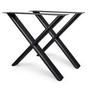 Metall-Tischbeine in X-Form schwarz - 2er-Set - 4x10 cm (abgerundet) - 80 cm breit - 73 cm hoch