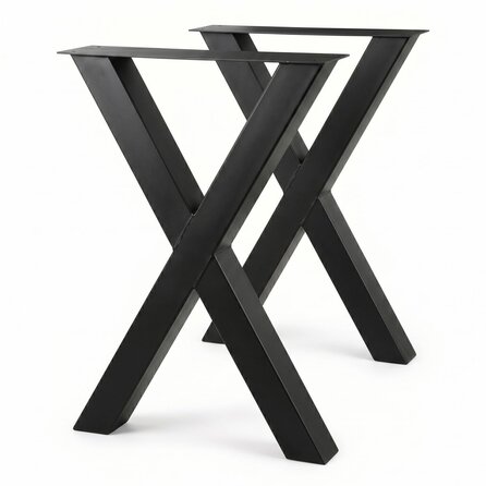 Metall-Hochtischbeine in X-Form schwarz - 2er-Set - Profil 10x10 cm - 78 cm breit - 105 cm hoch - Bartisch-/Stehtisch-Beine aus pulverbeschichtetem Stahl, RAL 9005