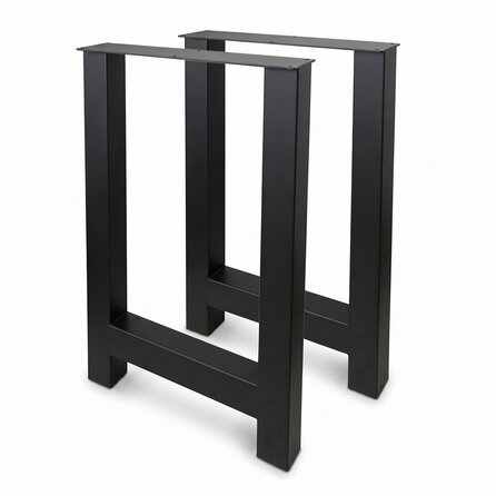Metall-Hochtischbeine in H-Form schwarz - 2er-Set - Profil 8x8 cm - 60 cm breit - 90 cm hoch - Bartisch-/Stehtisch-Beine aus pulverbeschichtetem Stahl, RAL 9005
