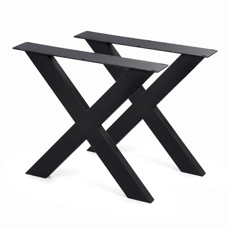 Metall-Tischbeine in X-Form schwarz -2er-Set - Profil 4x10 cm - 76 cm breit - 72 cm hoch - Esstischbeine aus pulverbeschichtetem Stahl, RAL 9005