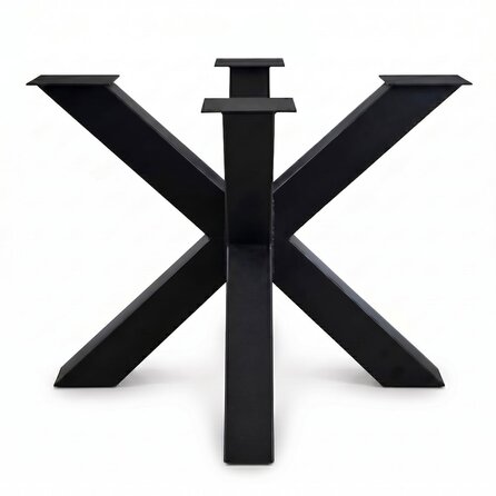 Kreuz-Tischgestell Metall - schwarz - Profil 10x10 cm - 80x80 cm - 72 cm hoch - Esstischgestell (Kreuzfuß / Mittelfuß) aus pulverbeschichtetem Stahl, RAL 9005