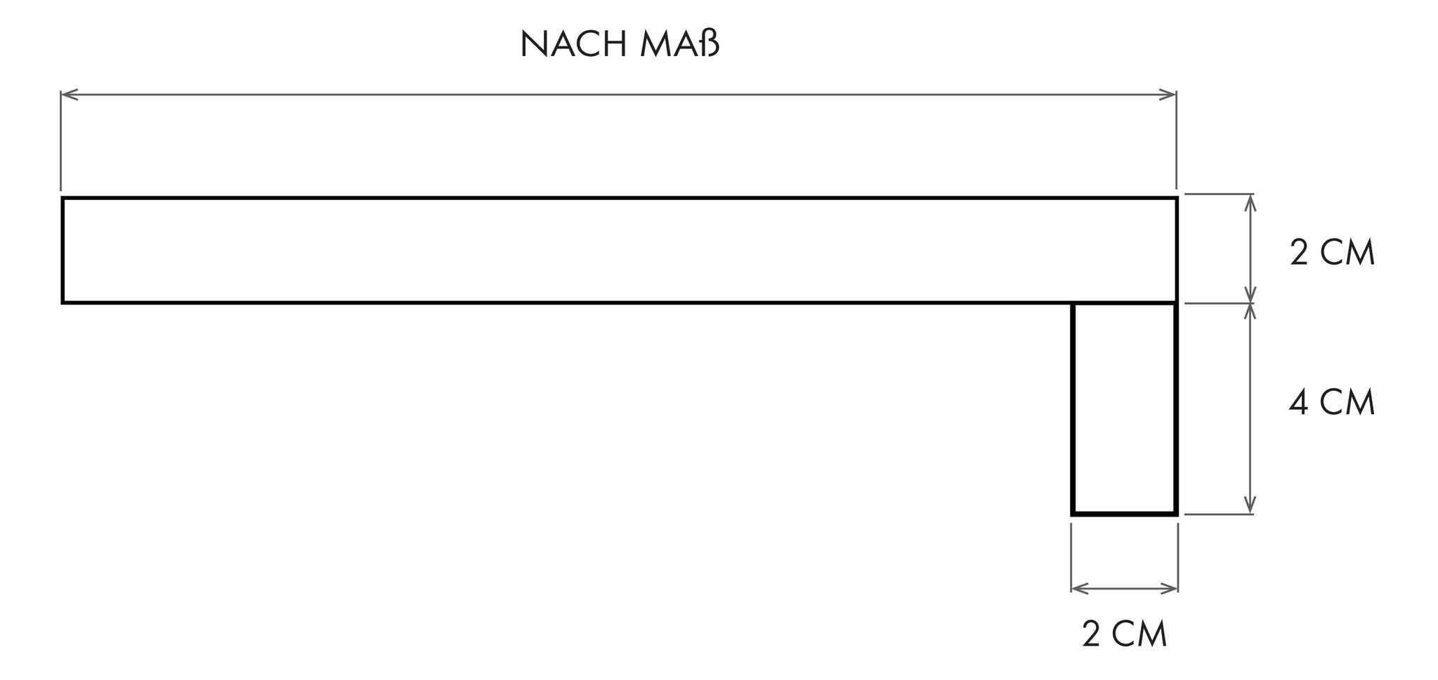 Überstand: 2 cm tief und 4 cm hoch