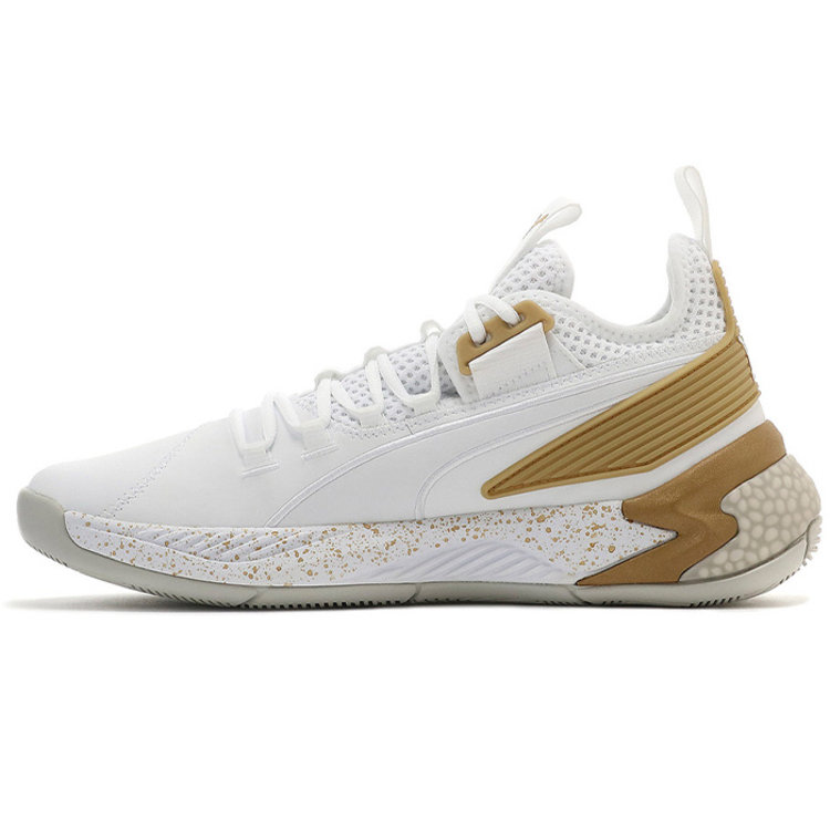 white and gold puma sneakers