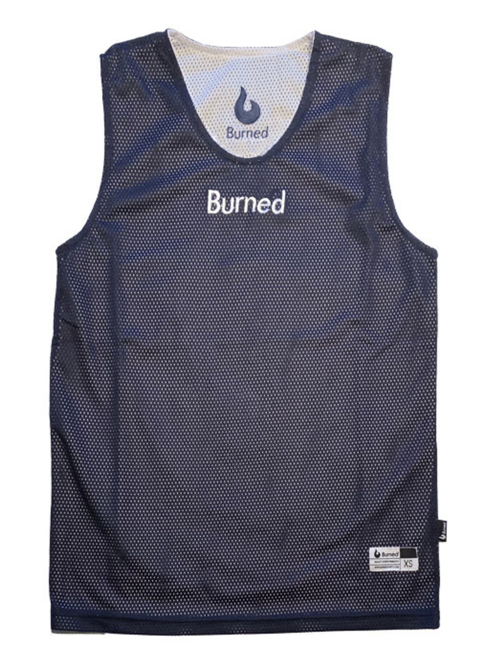 Burned Big Hole Mesh Jersey Double Face Marine Blanc