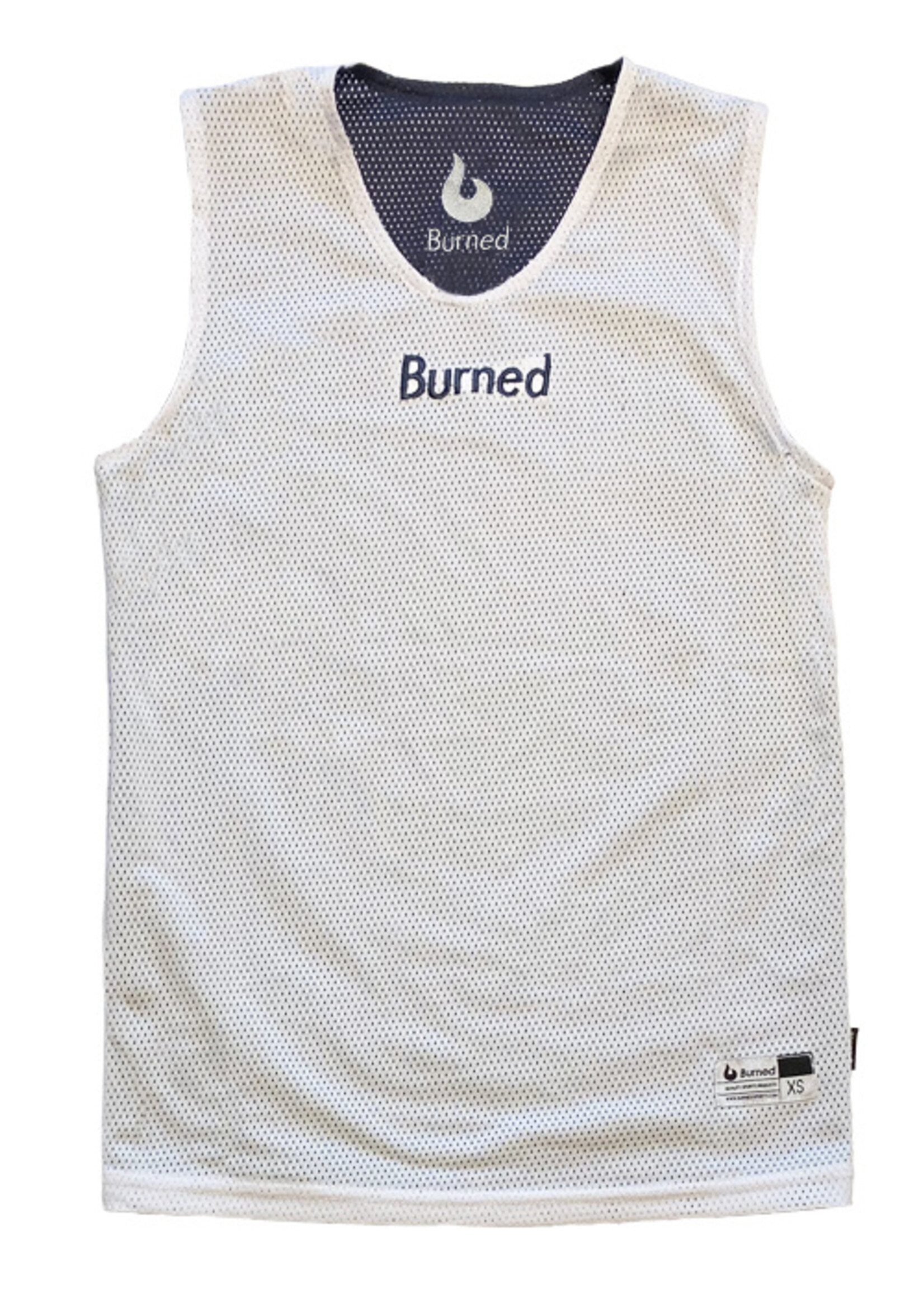 Burned Big Hole Mesh Jersey Double Face Marine Blanc